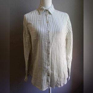 ✨Beach Lunch Lounge Green Striped Button Down Shirt Size S/P 100% Cotton